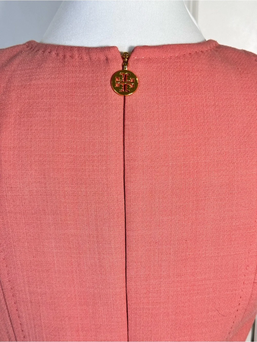 Tory Burch Petra Dress 2 Peach Wool Blend Sheath Gold Zip Pockets Officecore